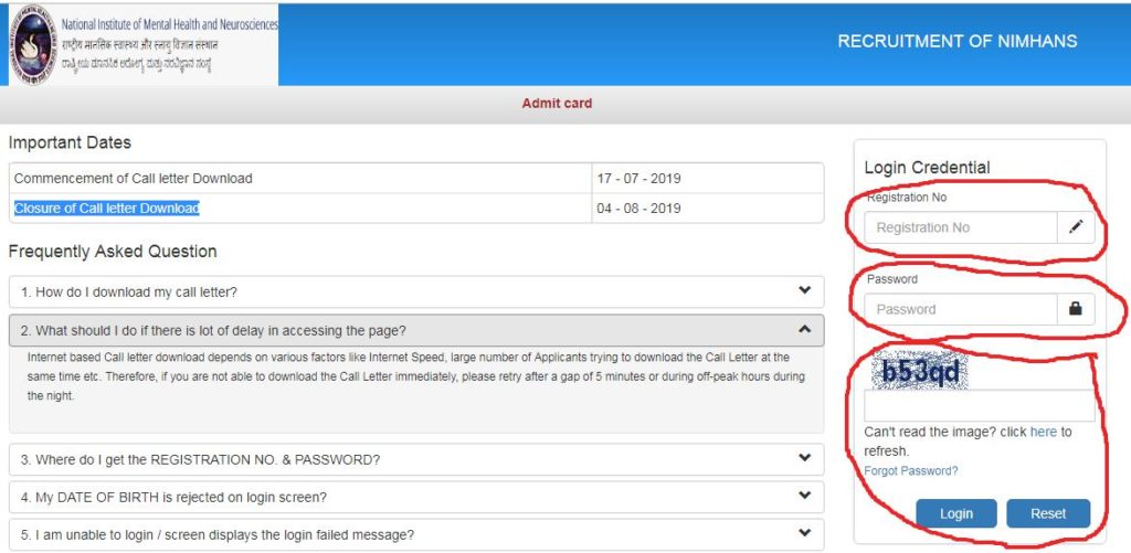 nimhans admit card download